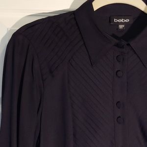 bebe Black Silk Pleated Buttoned Blouse M